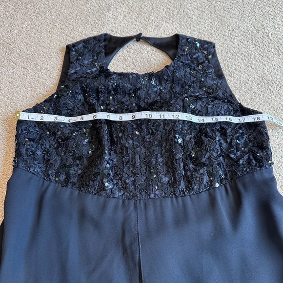 Faviana NY Dress Formal Midi Black Lace Sequin Chiffon Evening Cocktail Plus 14W - Picture 5 of 10